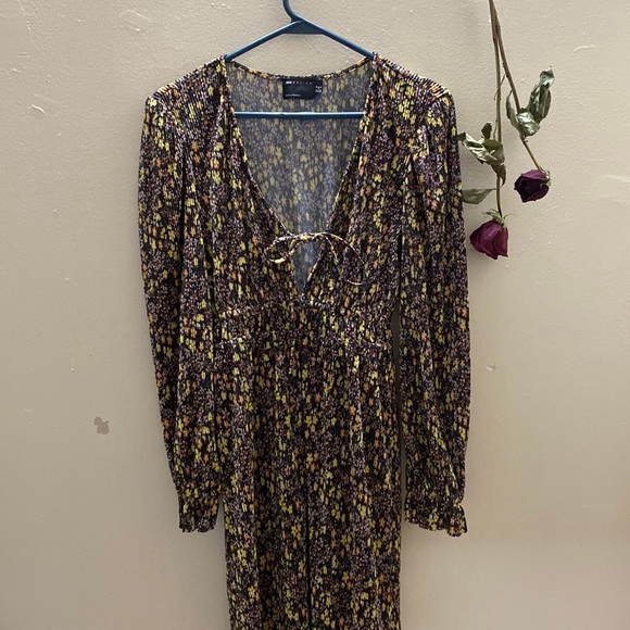 ASOS 70s inspired boho long sleeve brown floral dress - Picture 1 of 5